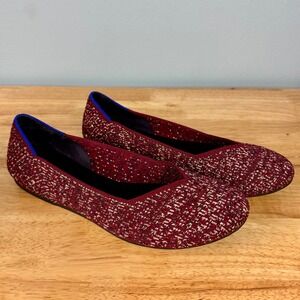 Rothy's The Point Flat Ballet Shoes Crimson Tweed Sparkle Knit Women's 8 Office